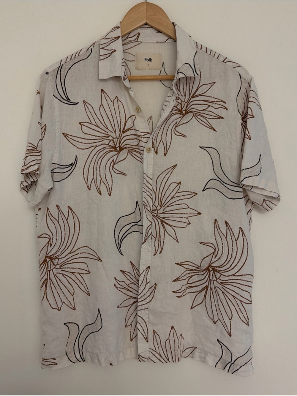 Folk Embroidered Linen Blend Veneto Short Sleeve Men's Shirt Floral M Resort